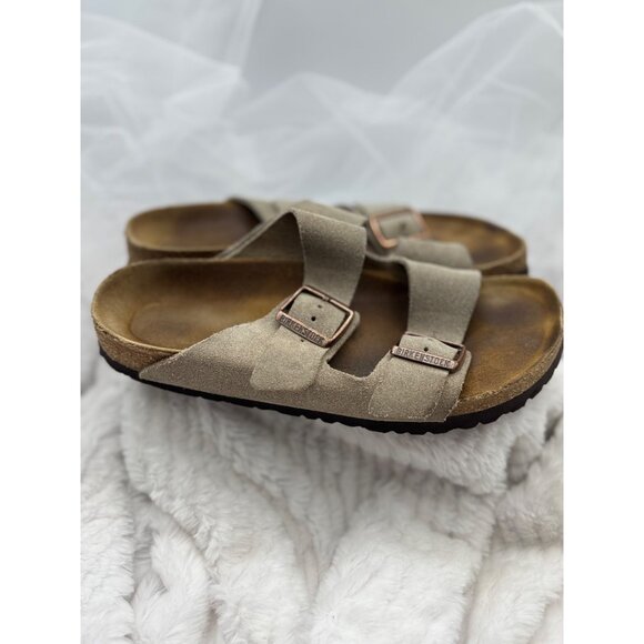 Birkenstock Arizona Suede Leather Sandals Tan Dual Strap Slip-On Footbed Size 39 - Picture 4 of 16